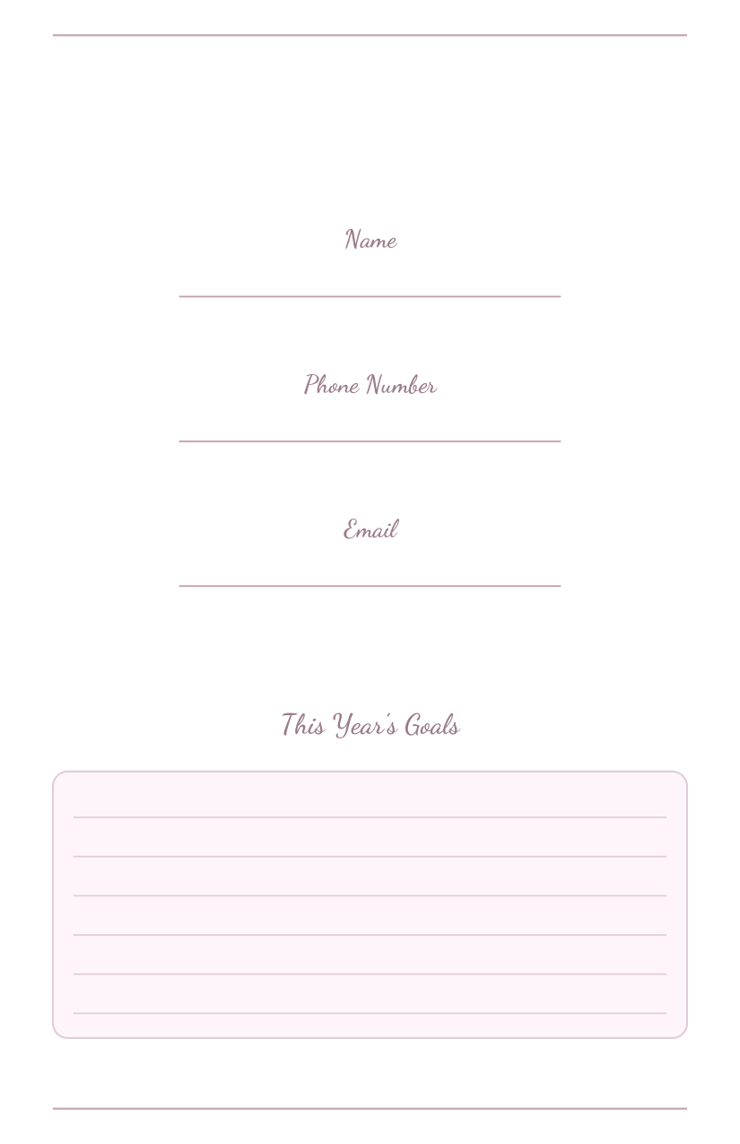 Weekly Life Planner 2027 — your details and goals page