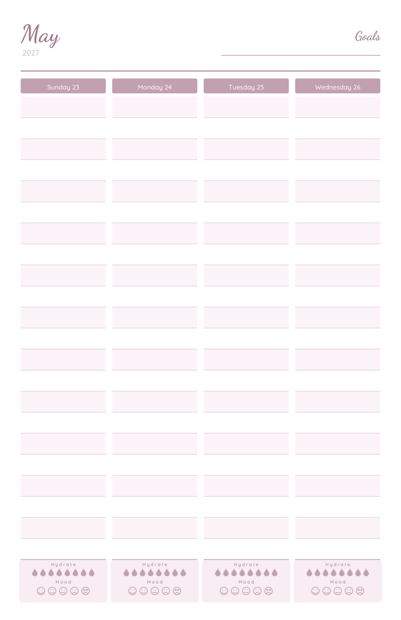 Weekly Life Planner 2027 — weekly spread, left page, fourth week of May