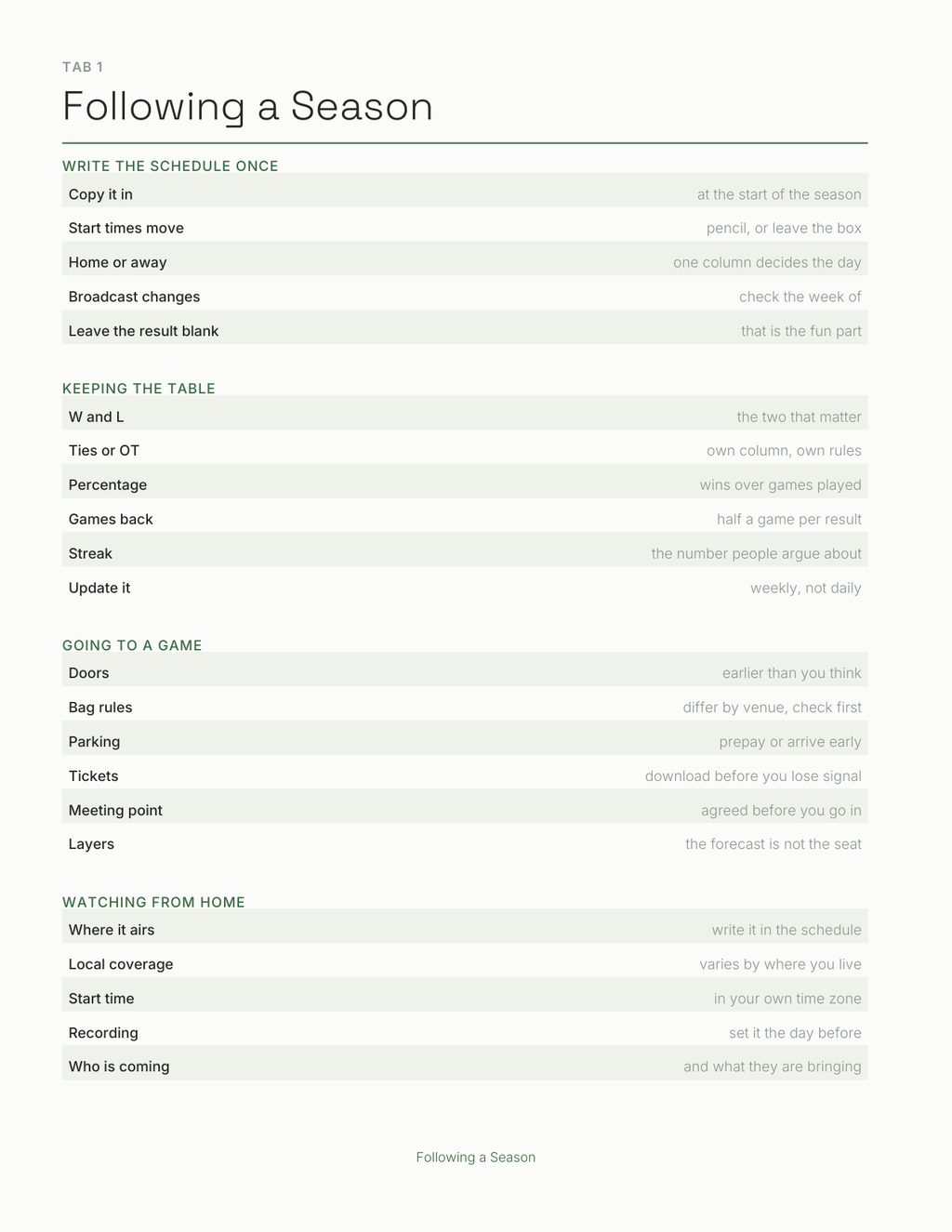 The Season Ticket Planner 2027 — sample page 2