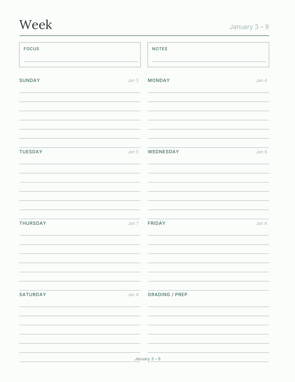 The Teacher's Planner 2027 — sample page 6