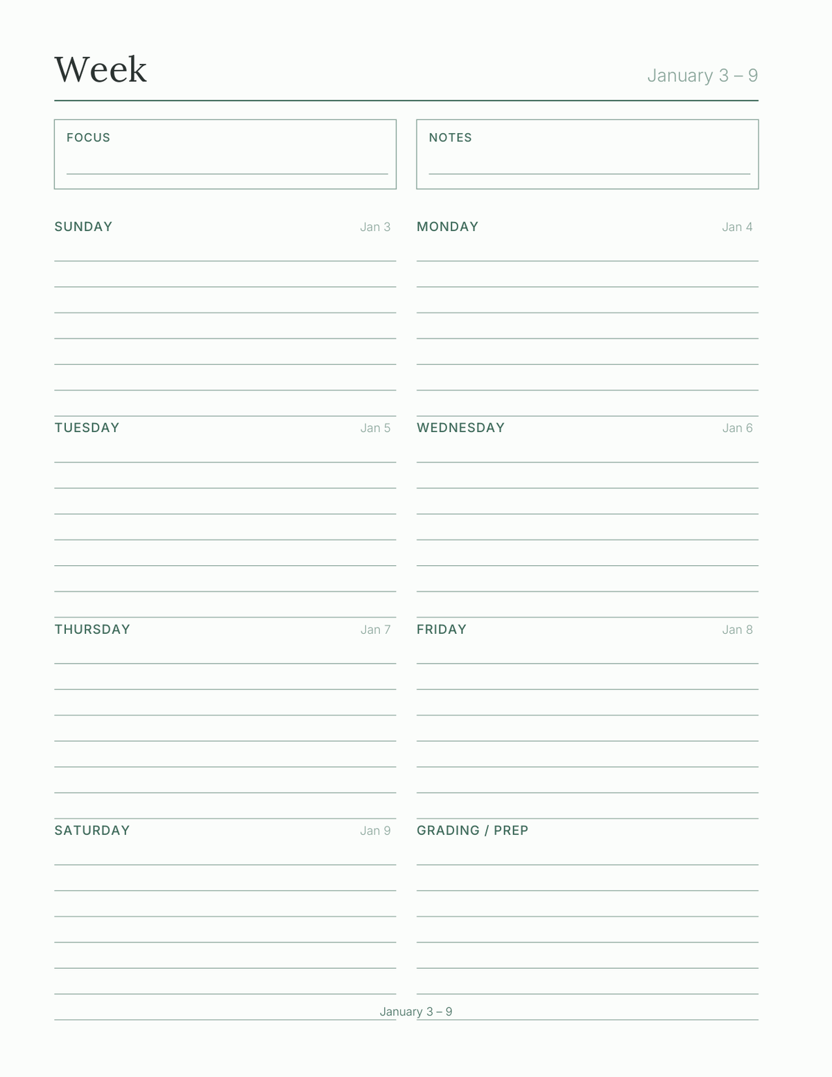 The Teacher's Planner 2027 — sample page 6