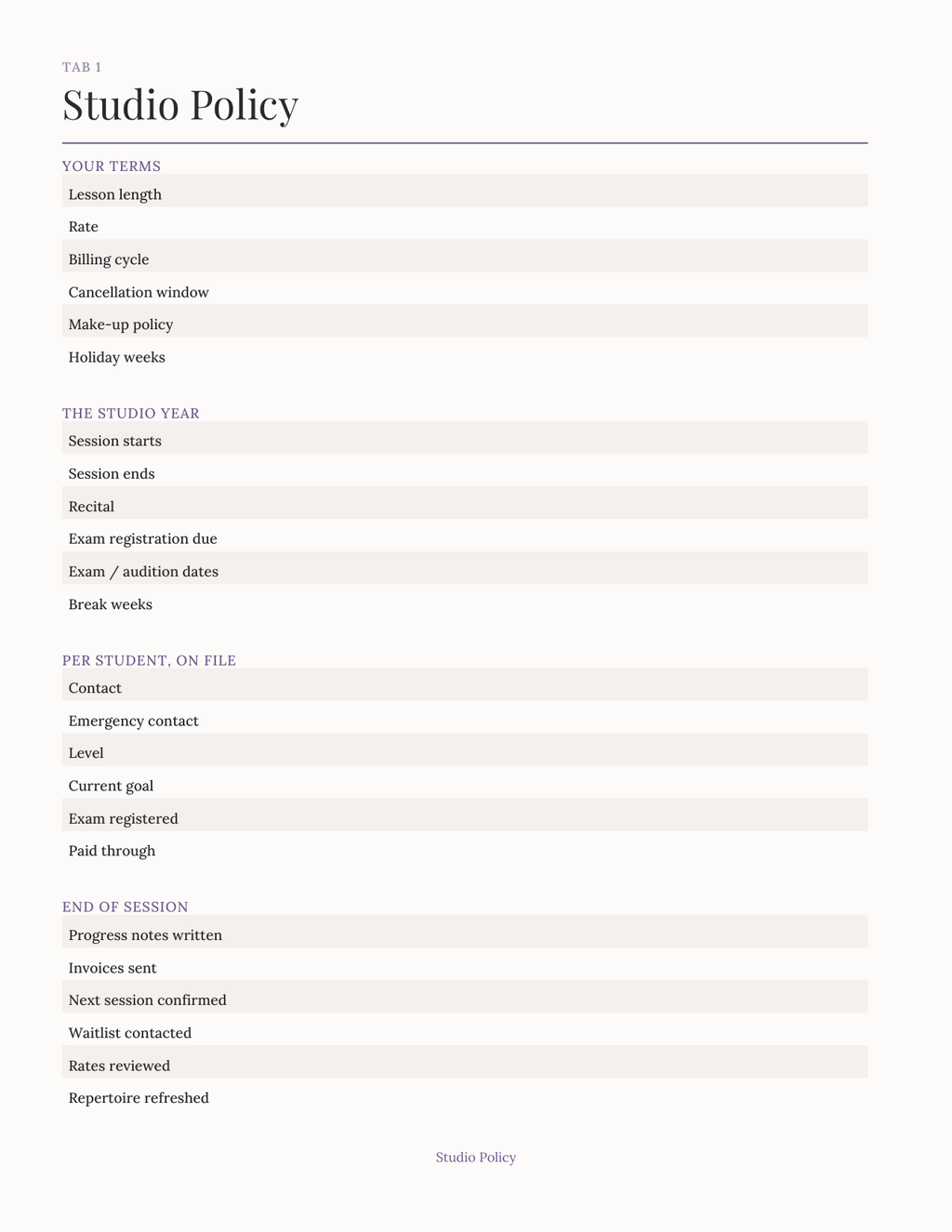 The Private Studio Planner 2027 — sample page 2