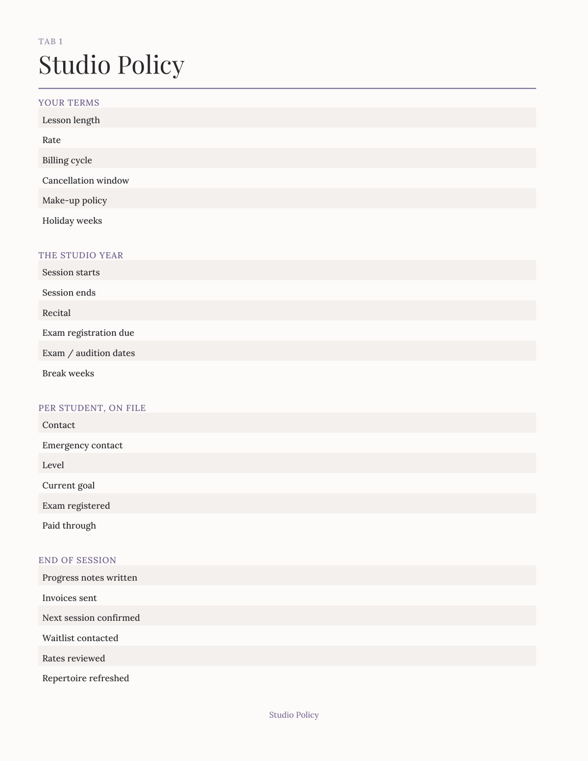 The Private Studio Planner 2027 — sample page 2