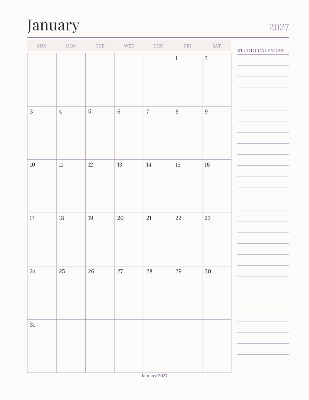 The Private Studio Planner 2027 — sample page 5