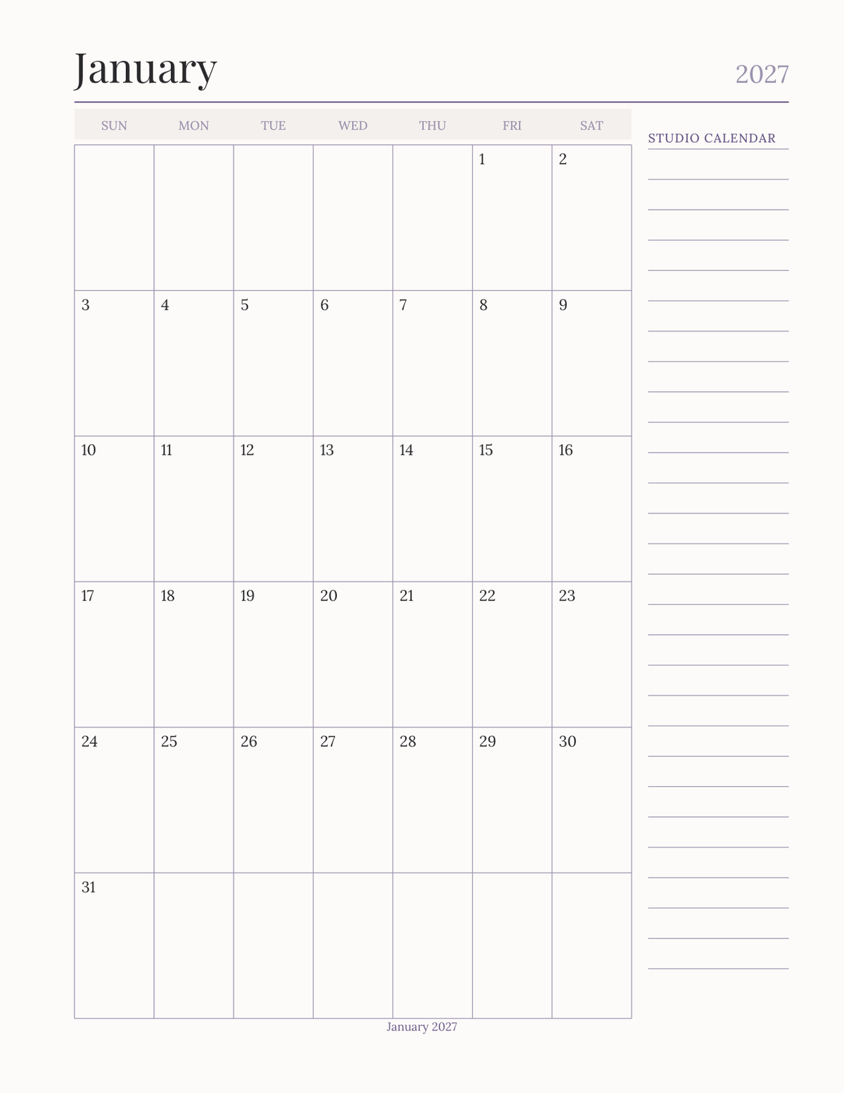 The Private Studio Planner 2027 — sample page 5