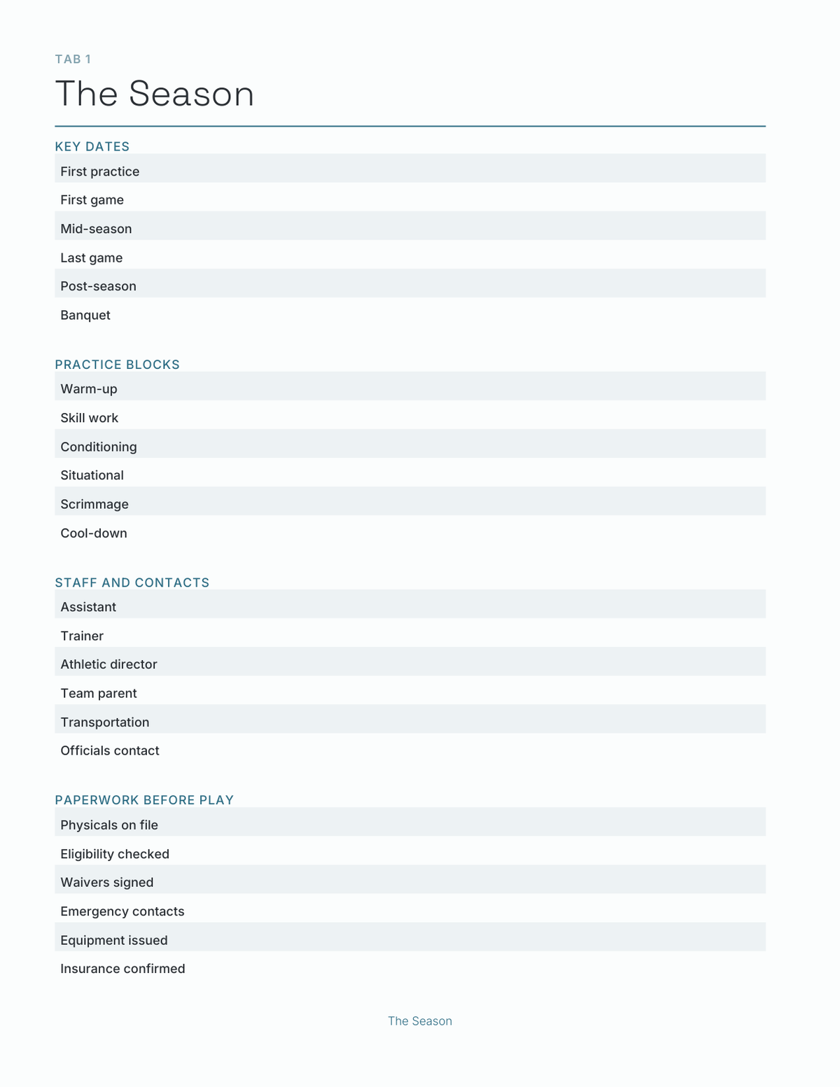 The Coach's Season Planner 2027 — sample page 2