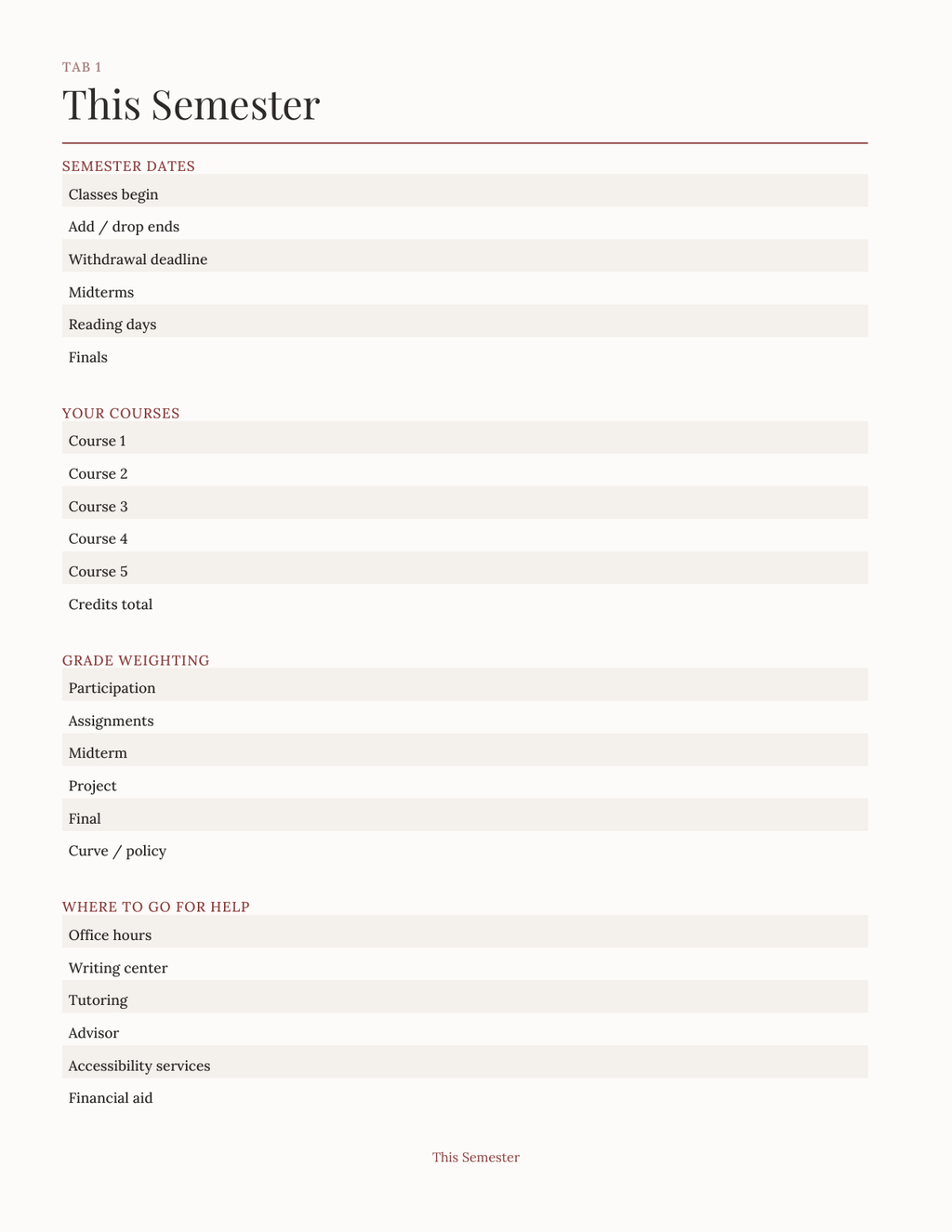 The College Semester Planner 2027 — sample page 2