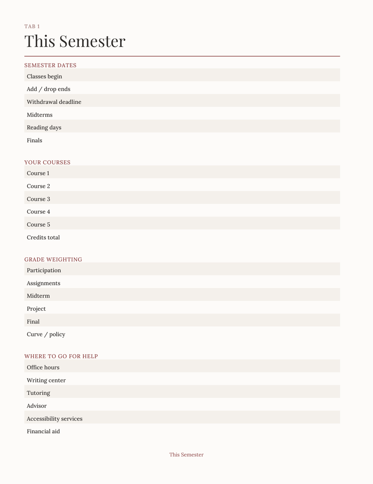 The College Semester Planner 2027 — sample page 2