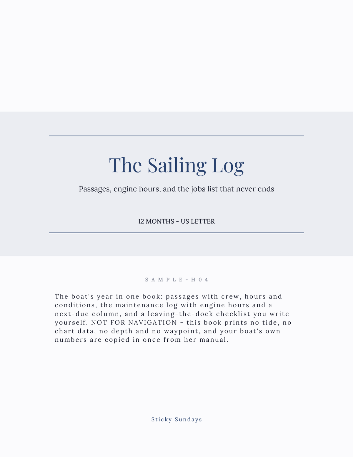 The Sailing Log 2027 title page