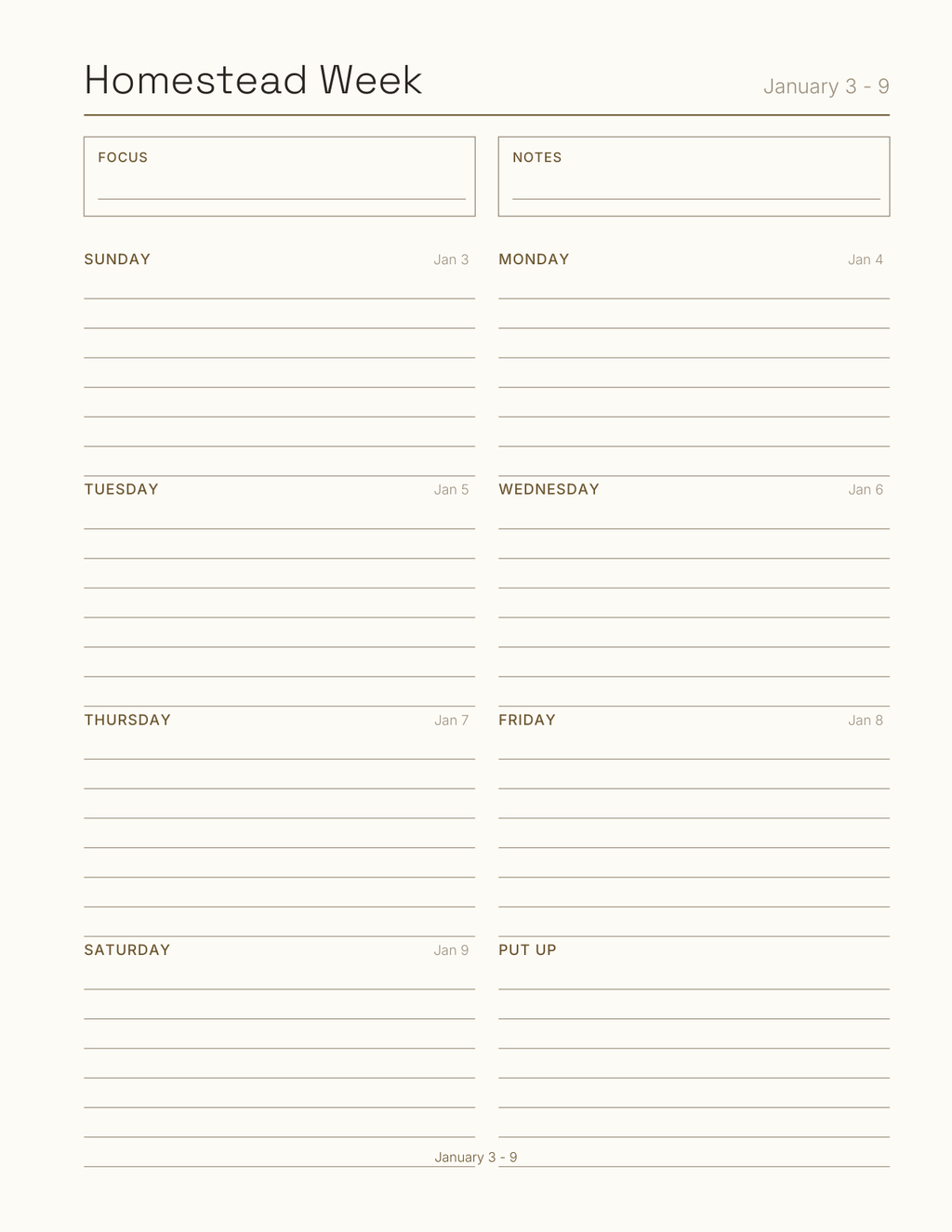 The Homestead Planner 2027 — sample page 7