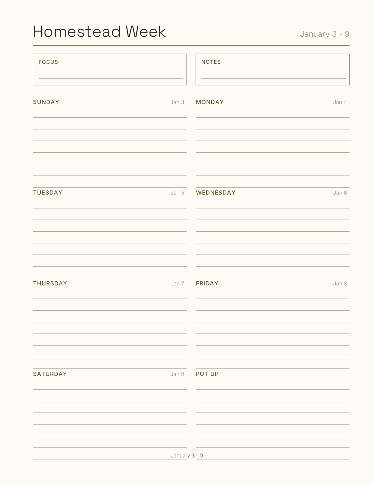 The Homestead Planner 2027 — sample page 7