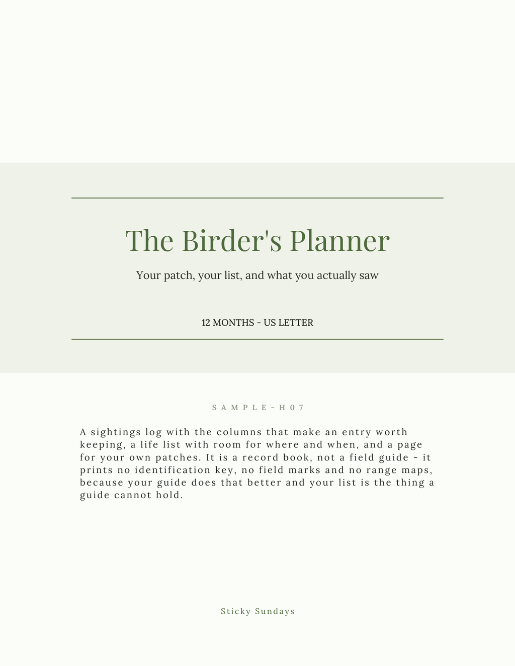 The Birder's Planner 2027 title page