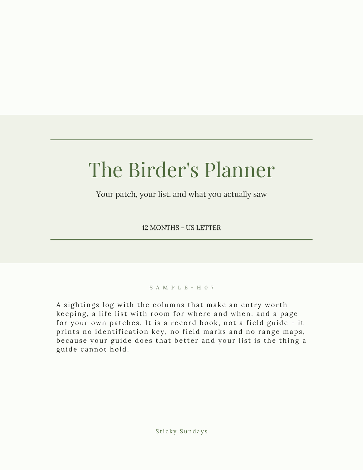 The Birder's Planner 2027 title page