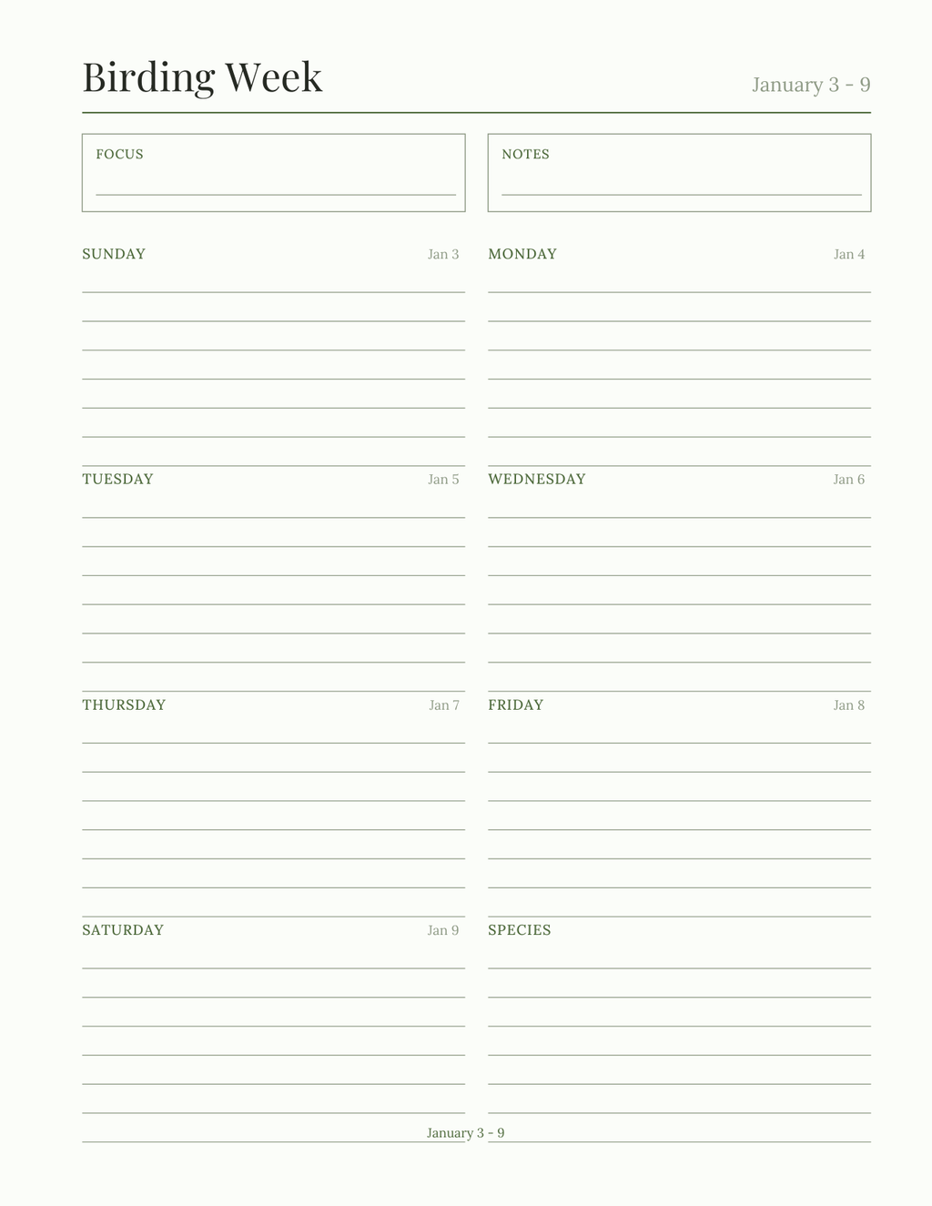 The Birder's Planner 2027 — sample page 7