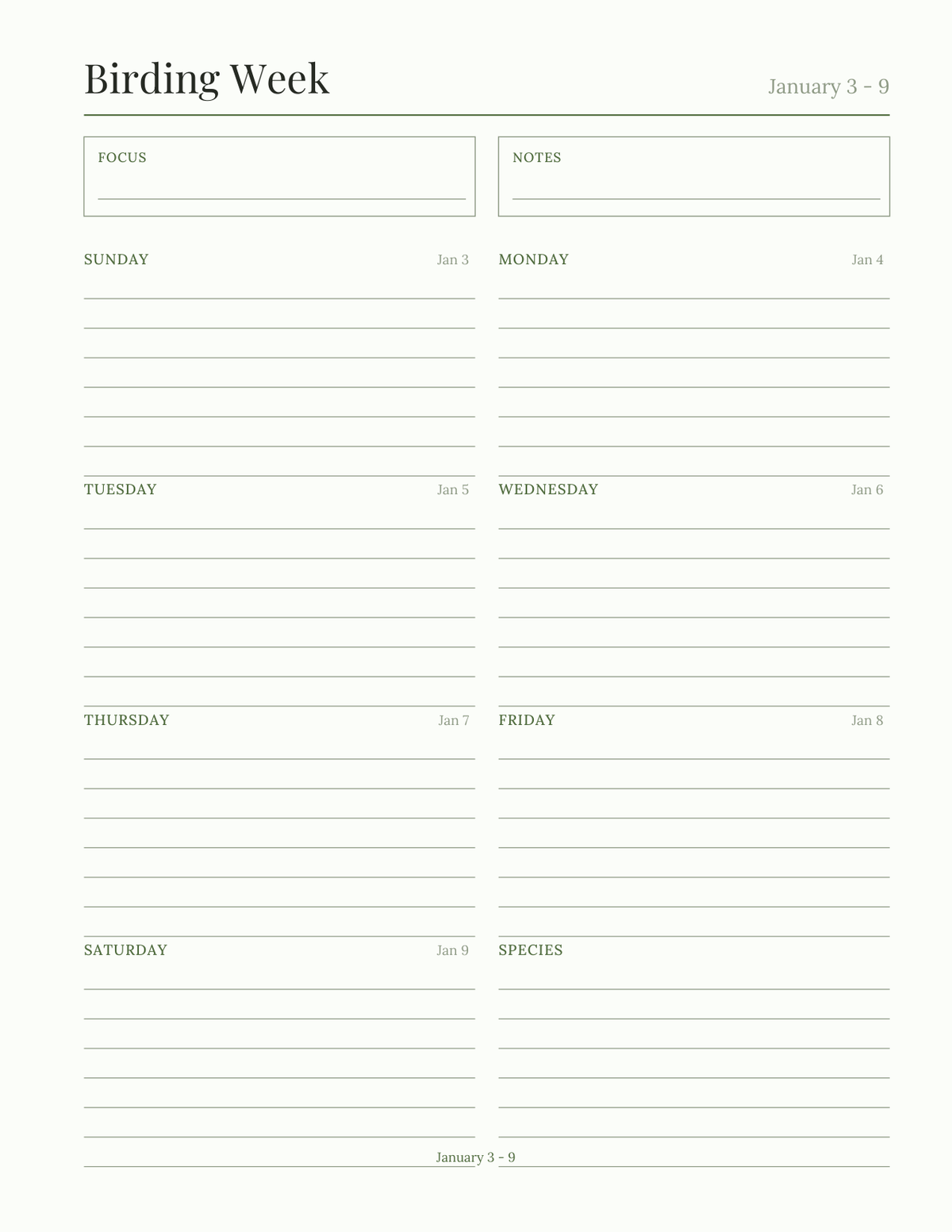 The Birder's Planner 2027 — sample page 7