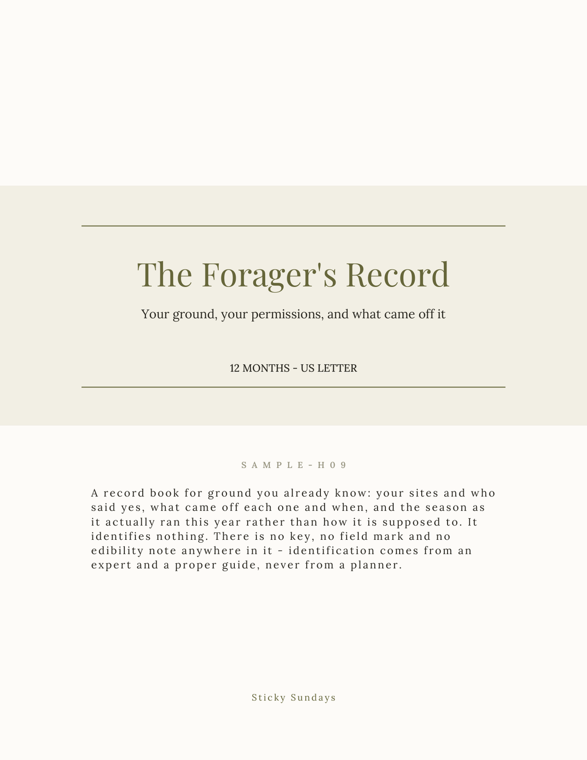 The Forager's Record 2027 title page