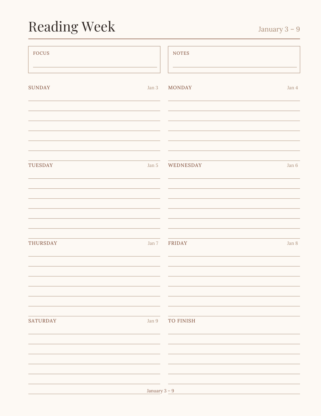 The Reader's Planner 2027 — sample page 7