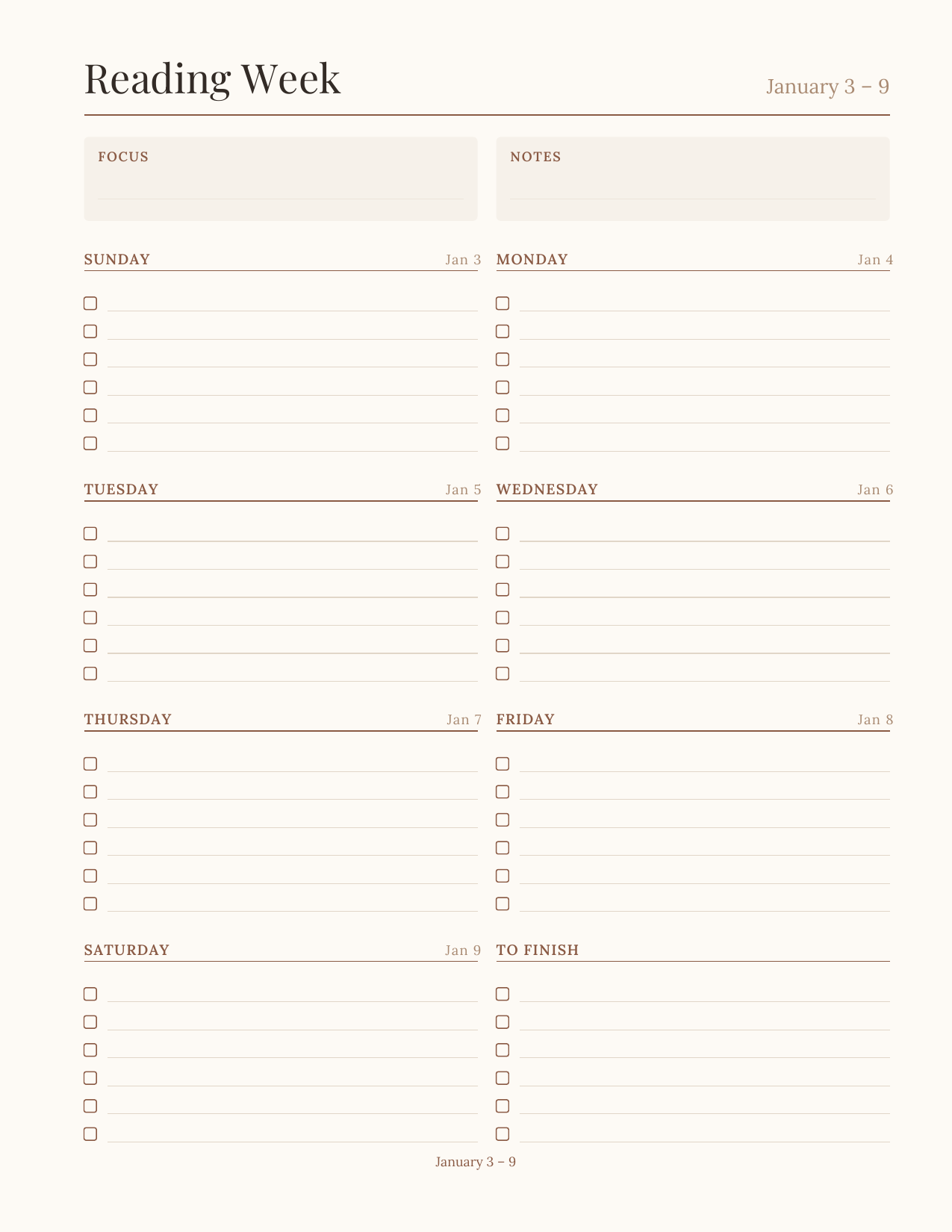 The Reader's Planner 2027 — sample page 7
