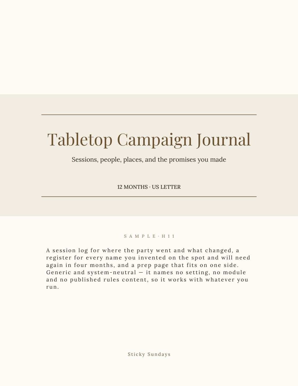 The Tabletop Campaign Journal 2027 title page