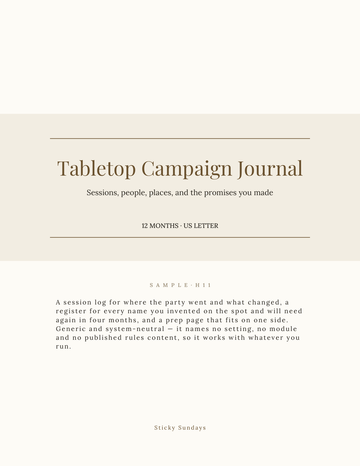 The Tabletop Campaign Journal 2027 title page