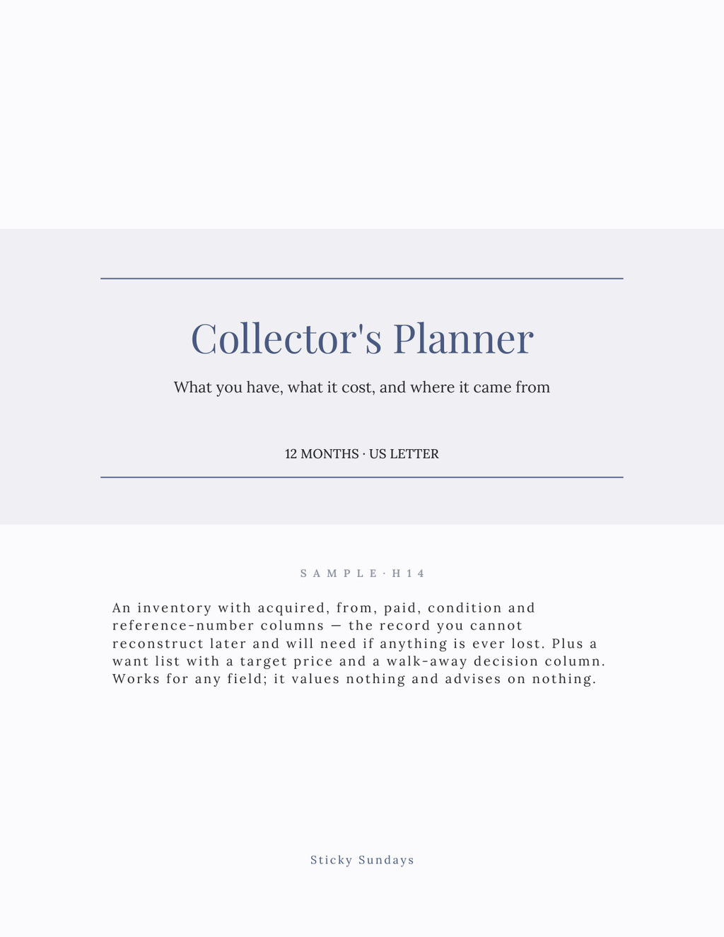 The Collector's Planner 2027 title page