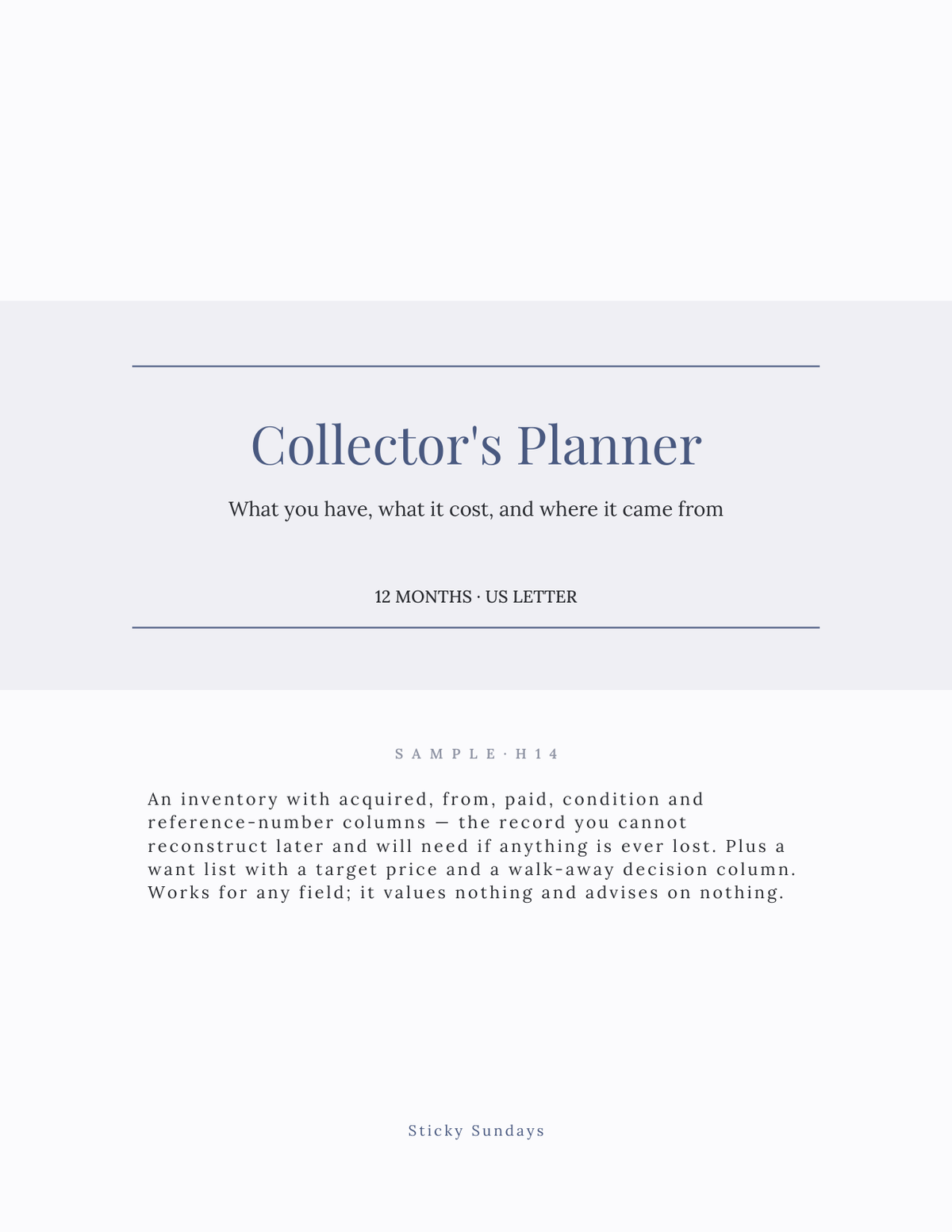 The Collector's Planner 2027 title page