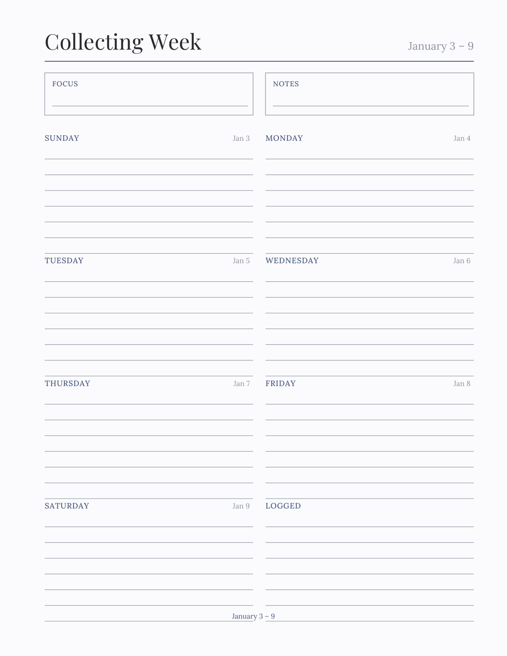 The Collector's Planner 2027 — sample page 7