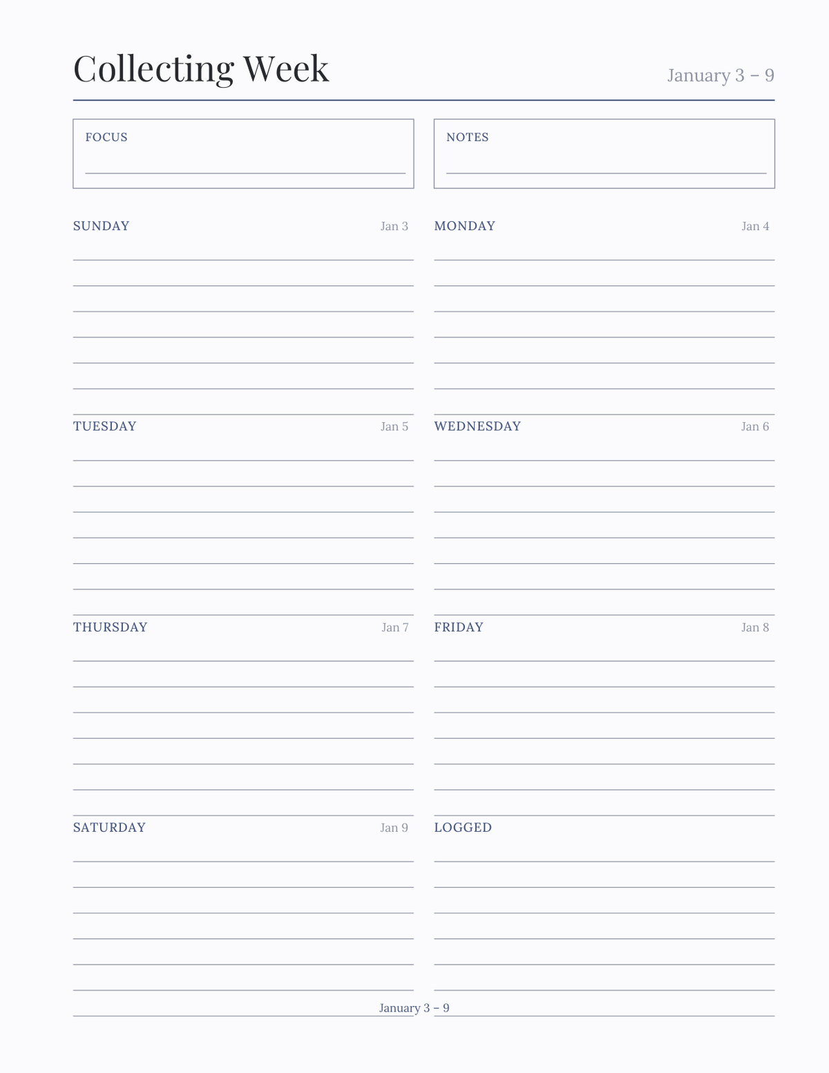 The Collector's Planner 2027 — sample page 7