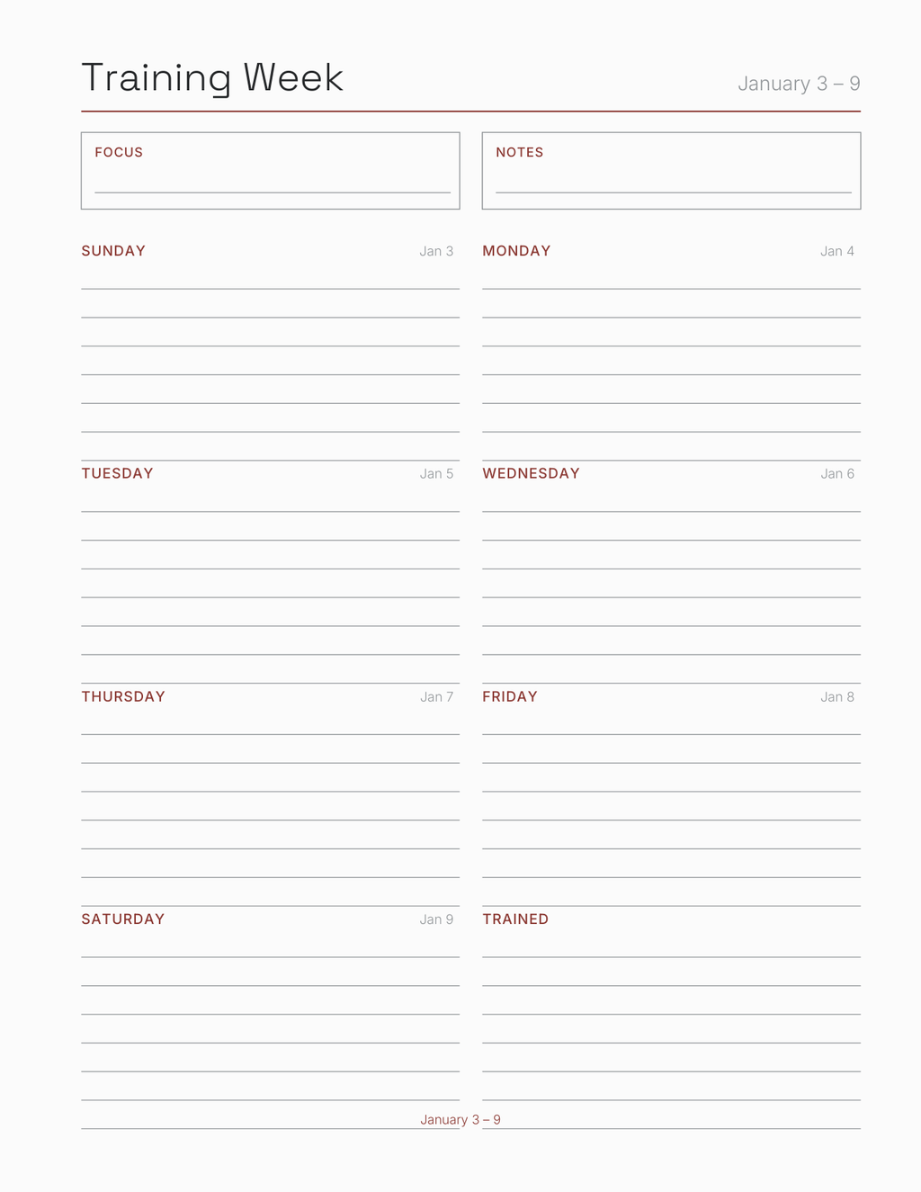 The Strength Training Planner 2027 — sample page 7