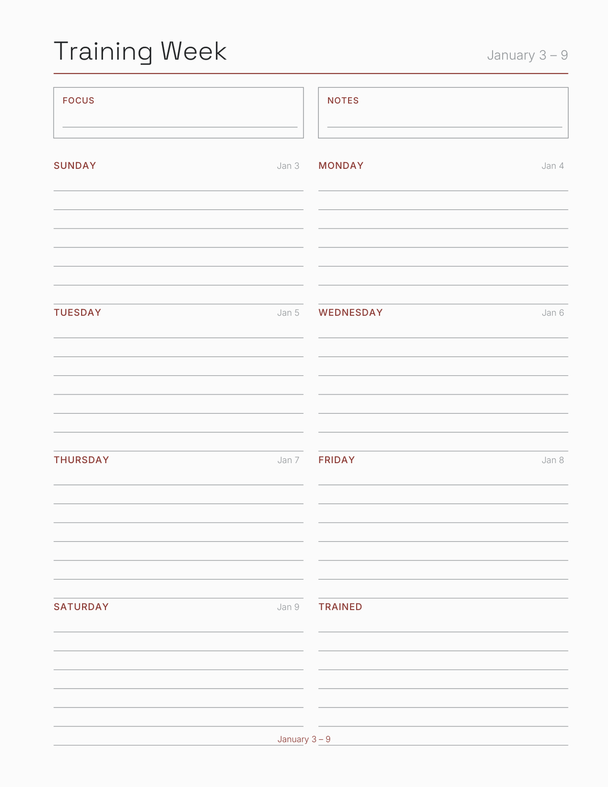 The Strength Training Planner 2027 — sample page 7