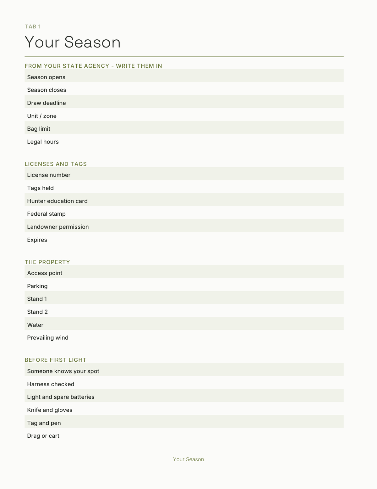 The Hunting Planner 2027 — sample page 2