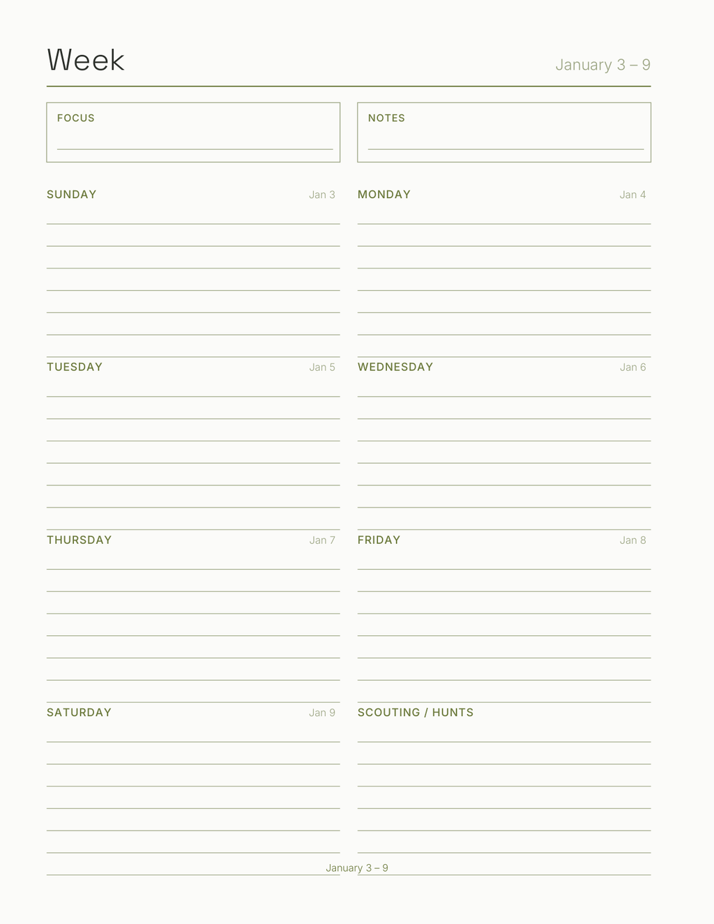 The Hunting Planner 2027 — sample page 6