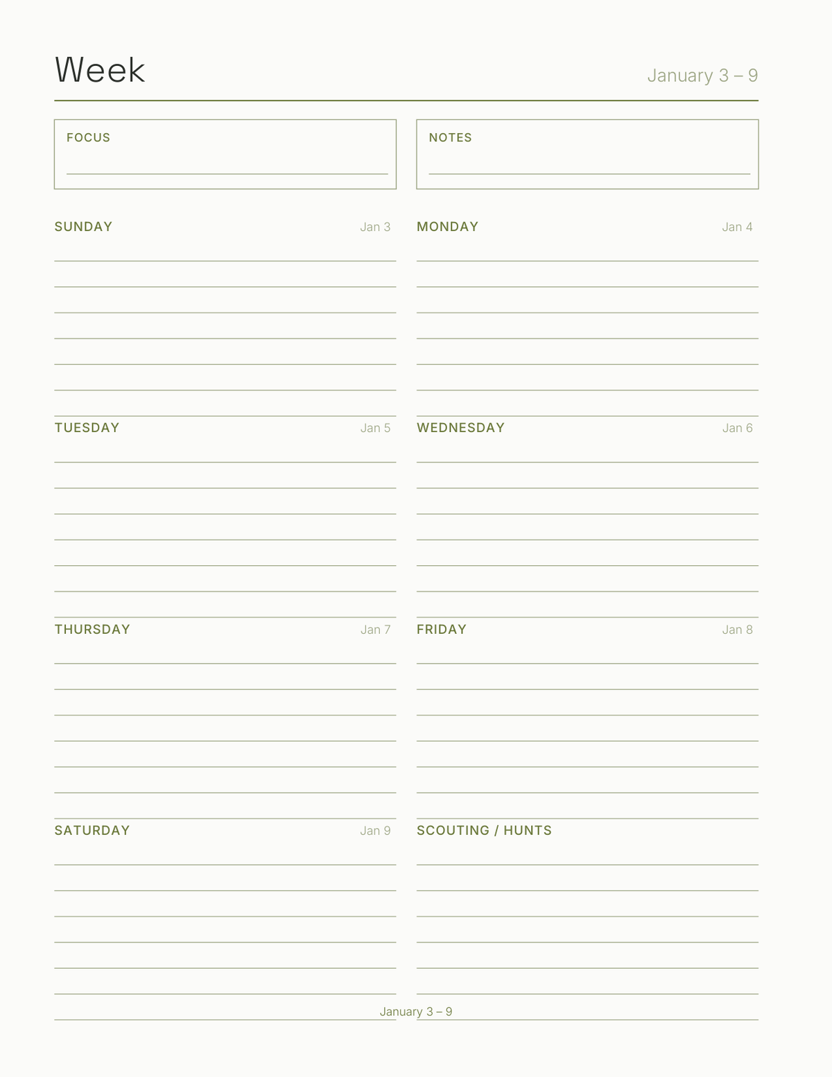 The Hunting Planner 2027 — sample page 6