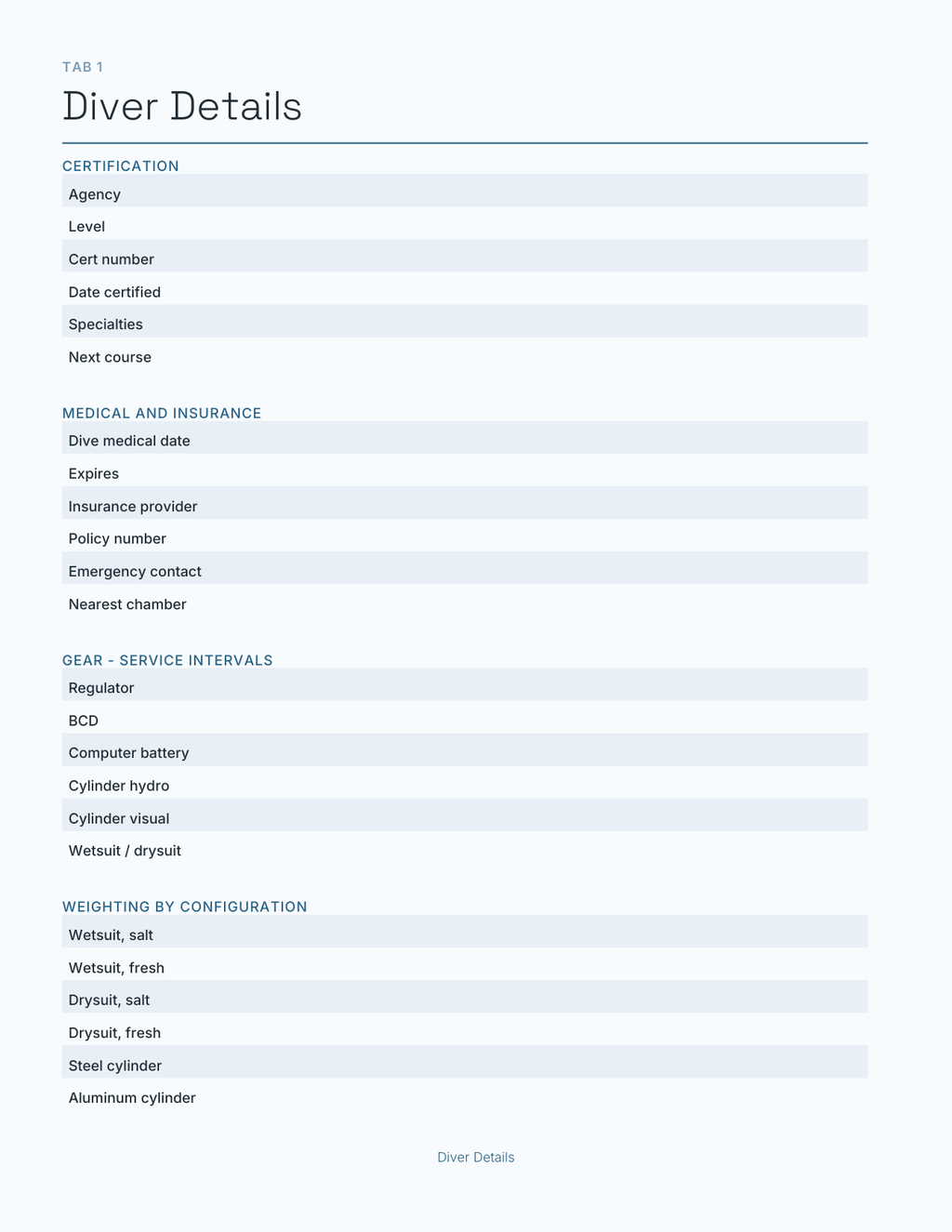 The Scuba Dive Log 2027 — sample page 2