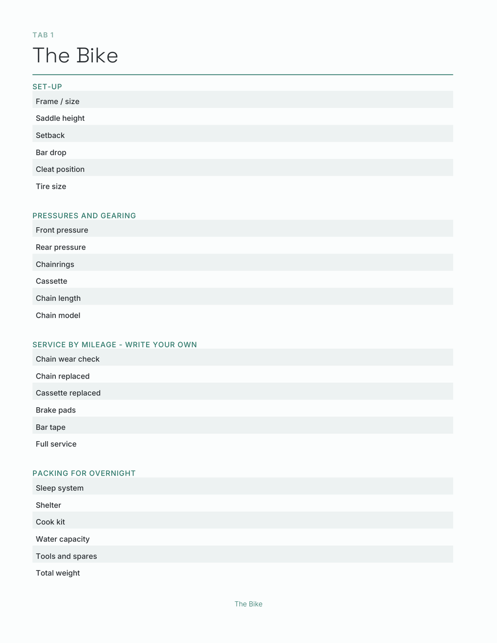 The Cycling & Bikepacking Planner 2027 — sample page 2