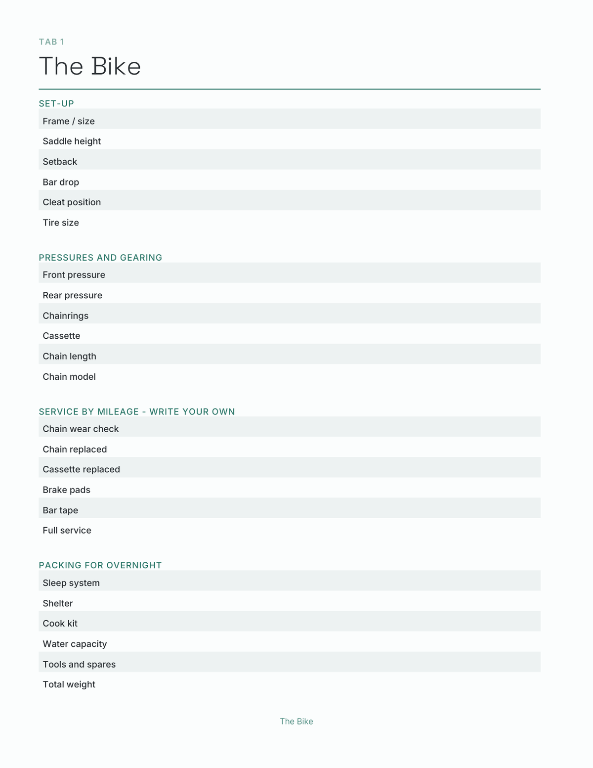 The Cycling & Bikepacking Planner 2027 — sample page 2