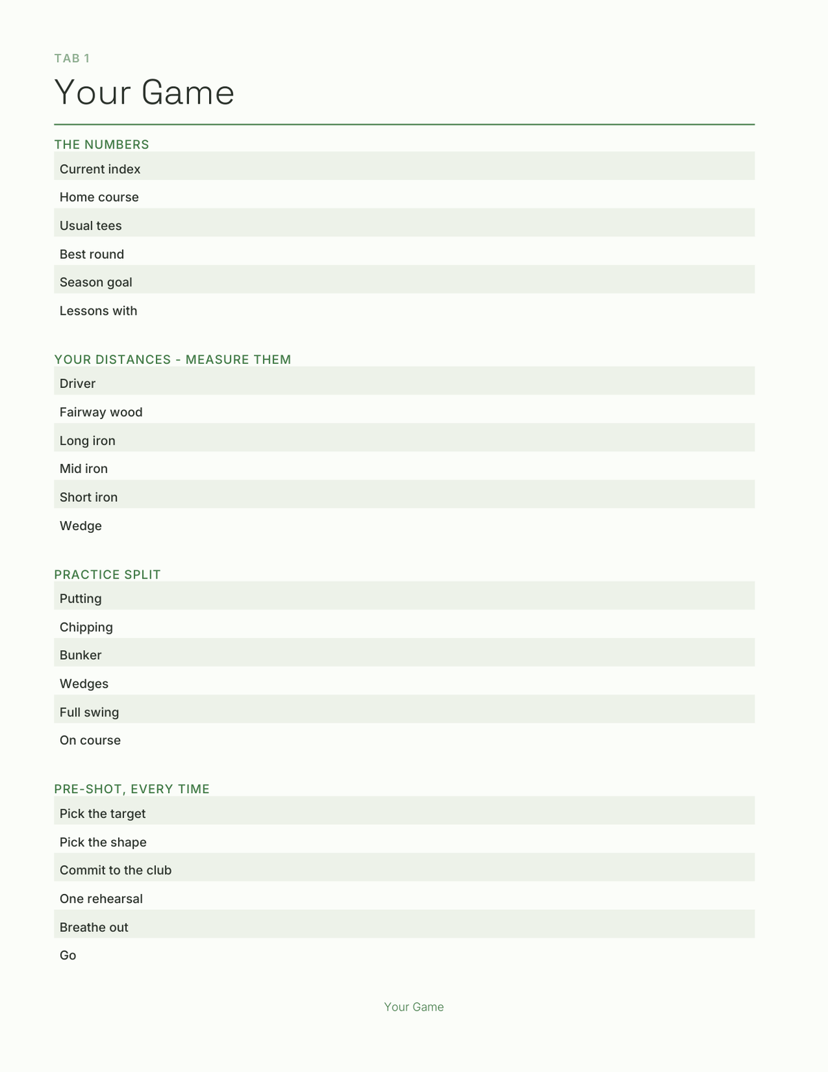 The Golf Planner 2027 — sample page 2