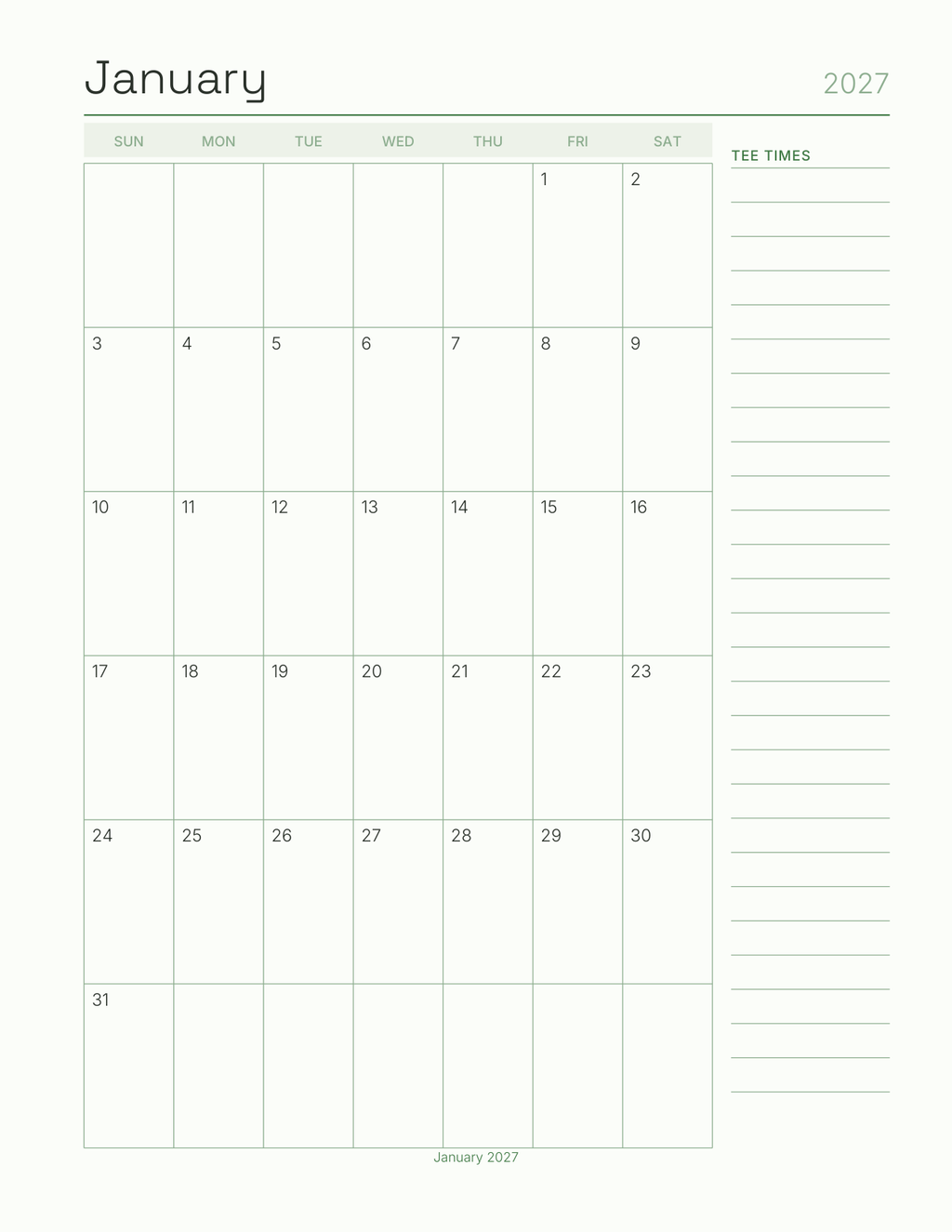 The Golf Planner 2027 — sample page 5