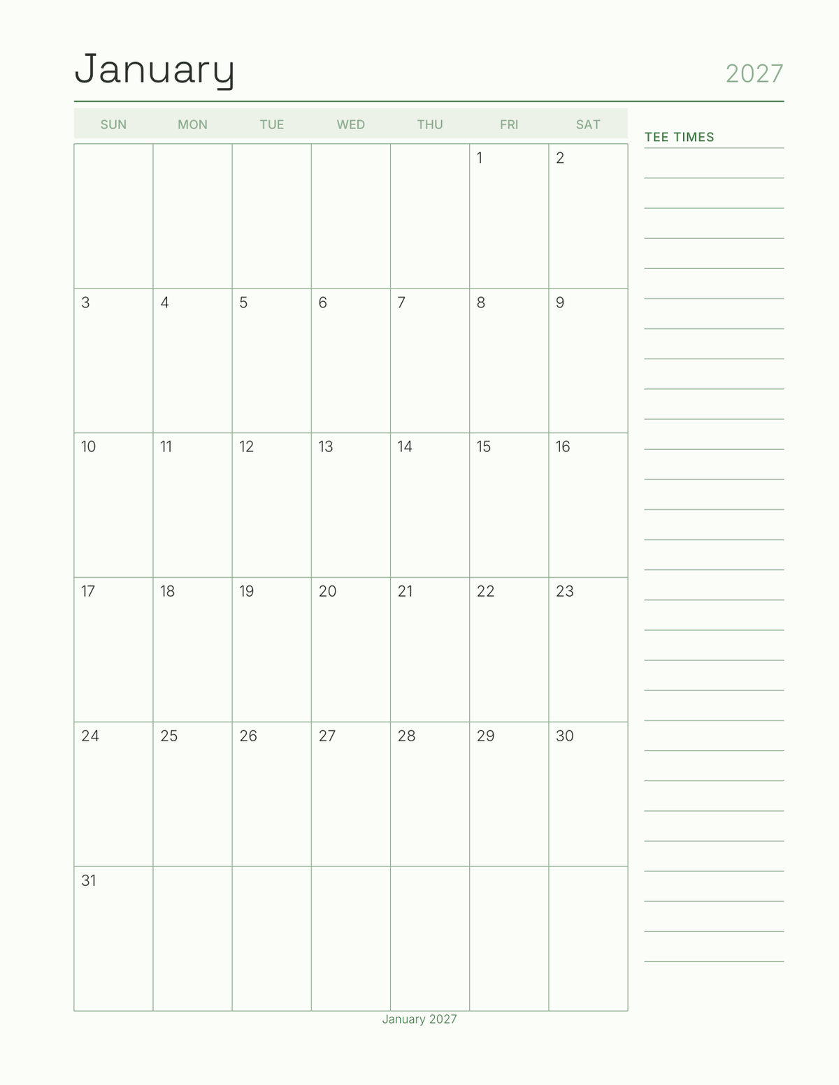 The Golf Planner 2027 — sample page 5