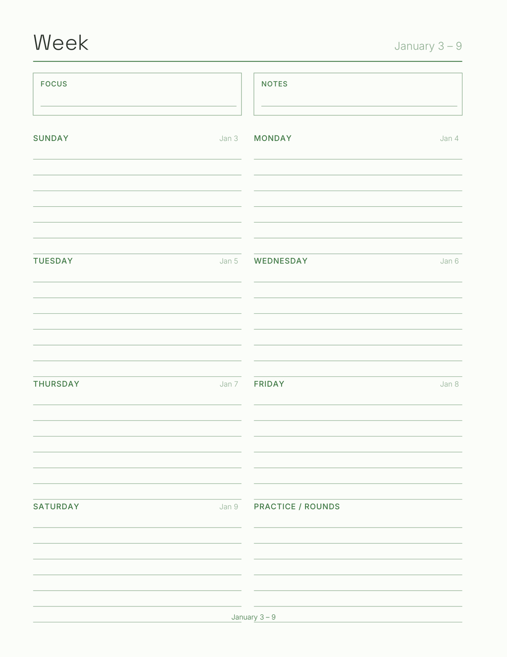 The Golf Planner 2027 — sample page 6