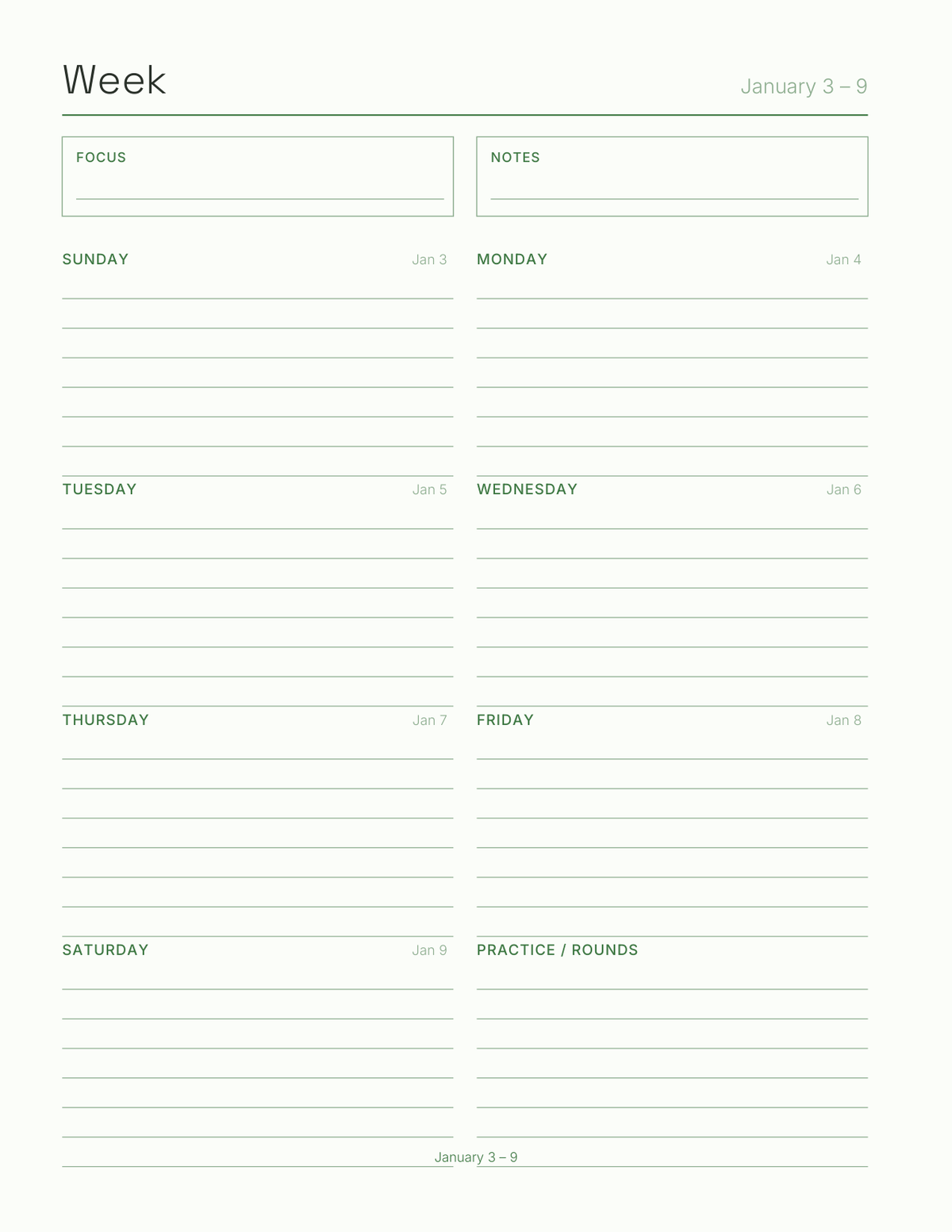 The Golf Planner 2027 — sample page 6