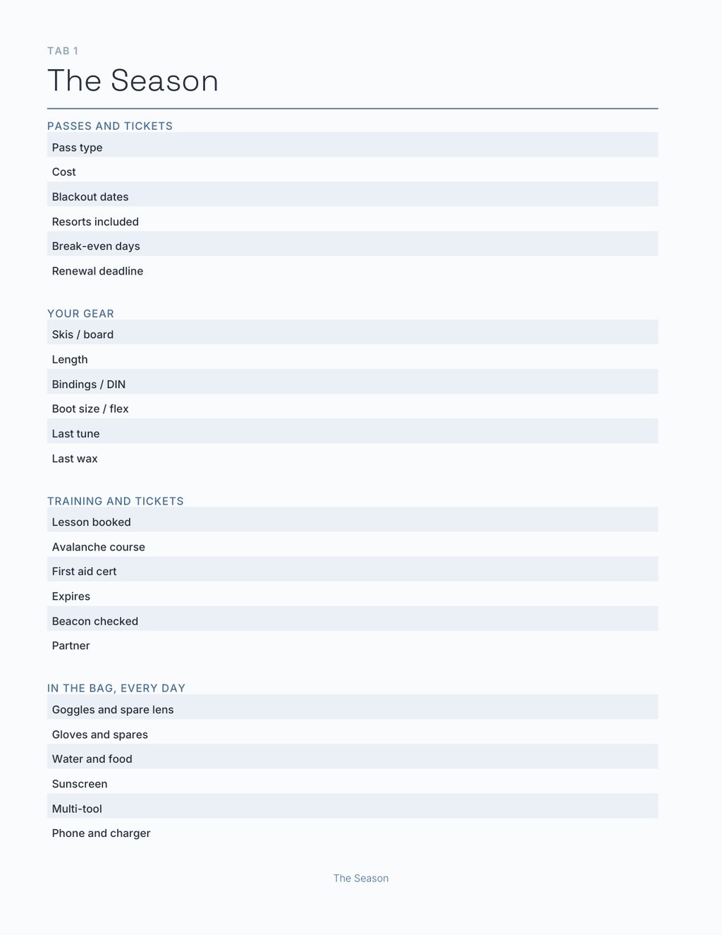 The Ski & Snowsport Planner 2027 — sample page 2