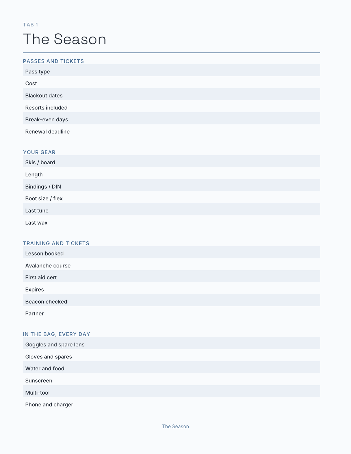 The Ski & Snowsport Planner 2027 — sample page 2