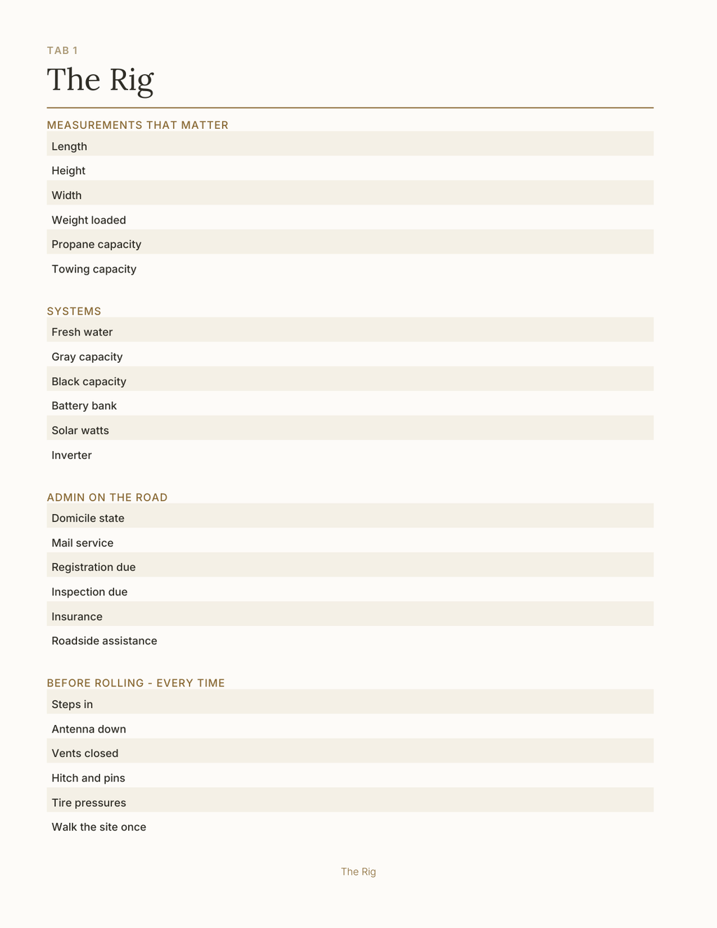 The RV & Van Life Planner 2027 — sample page 2