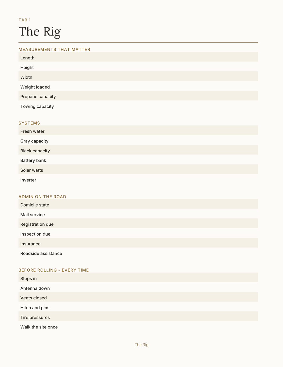 The RV & Van Life Planner 2027 — sample page 2