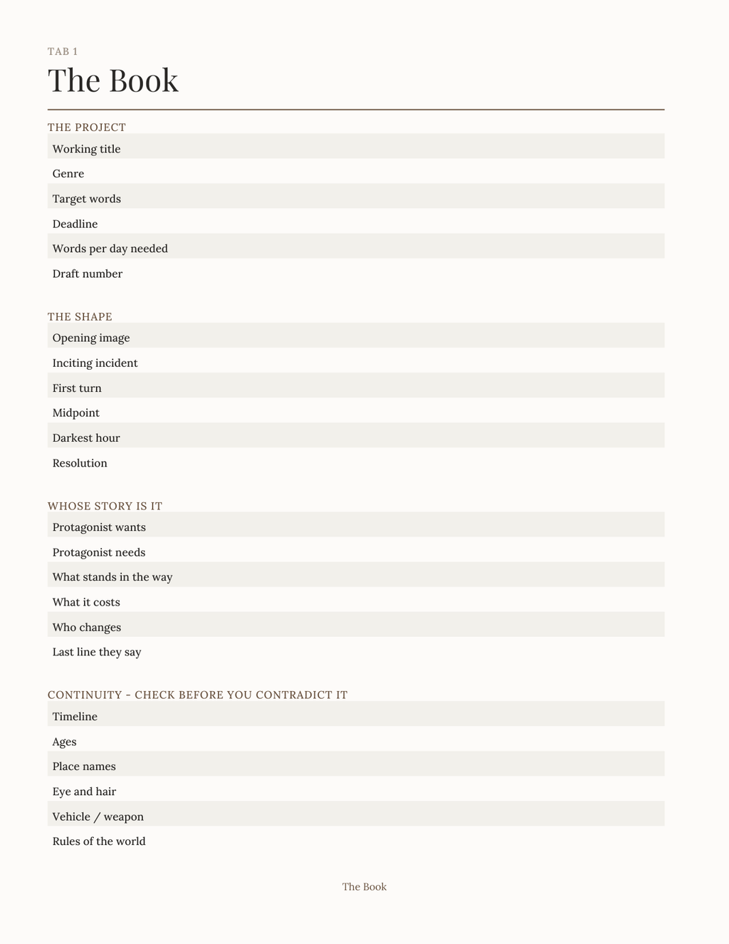 The Novel Writer's Planner 2027 — sample page 2