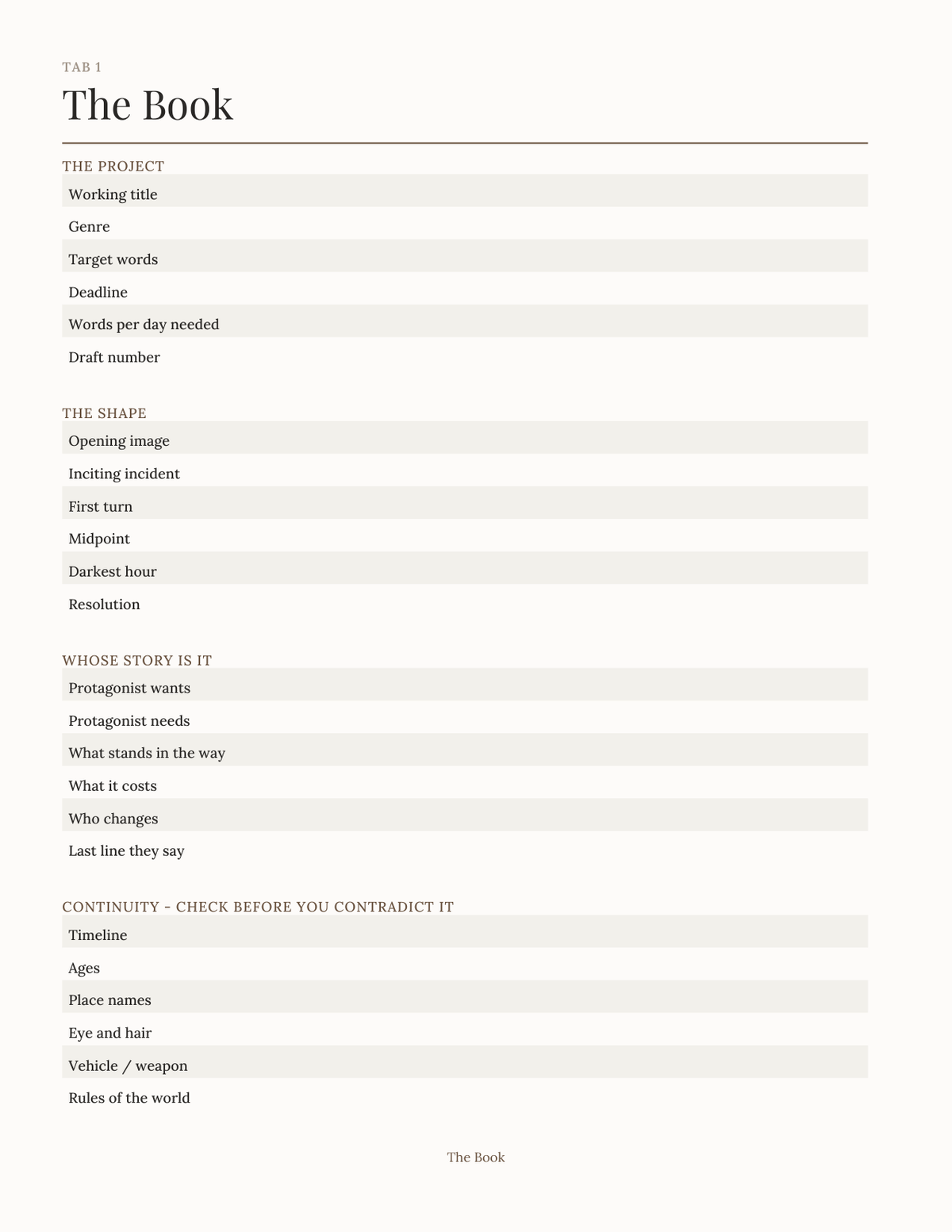 The Novel Writer's Planner 2027 — sample page 2