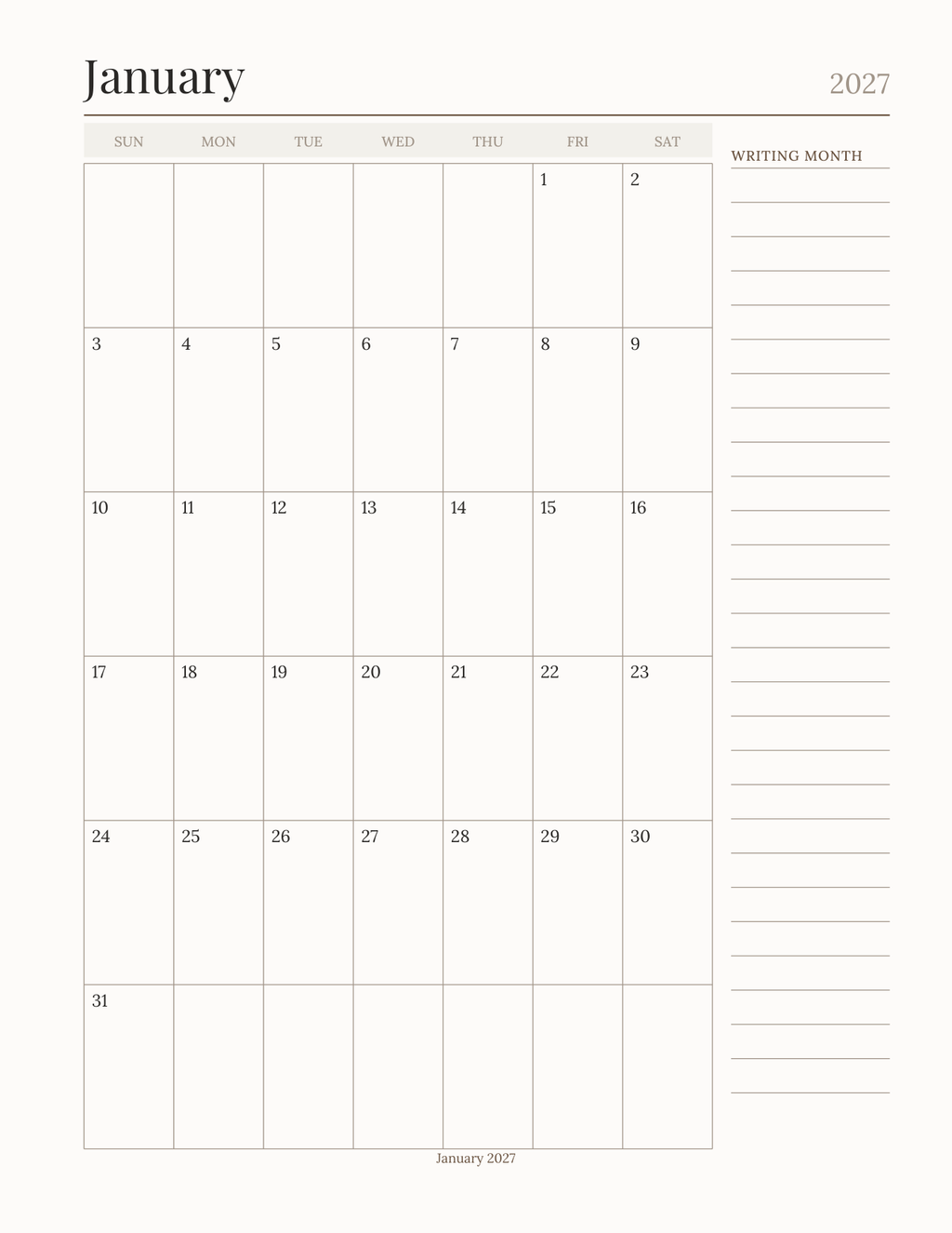 The Novel Writer's Planner 2027 — sample page 5