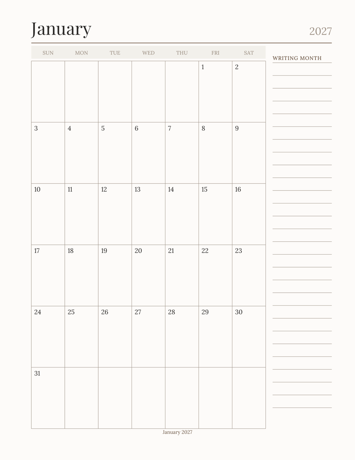 The Novel Writer's Planner 2027 — sample page 5