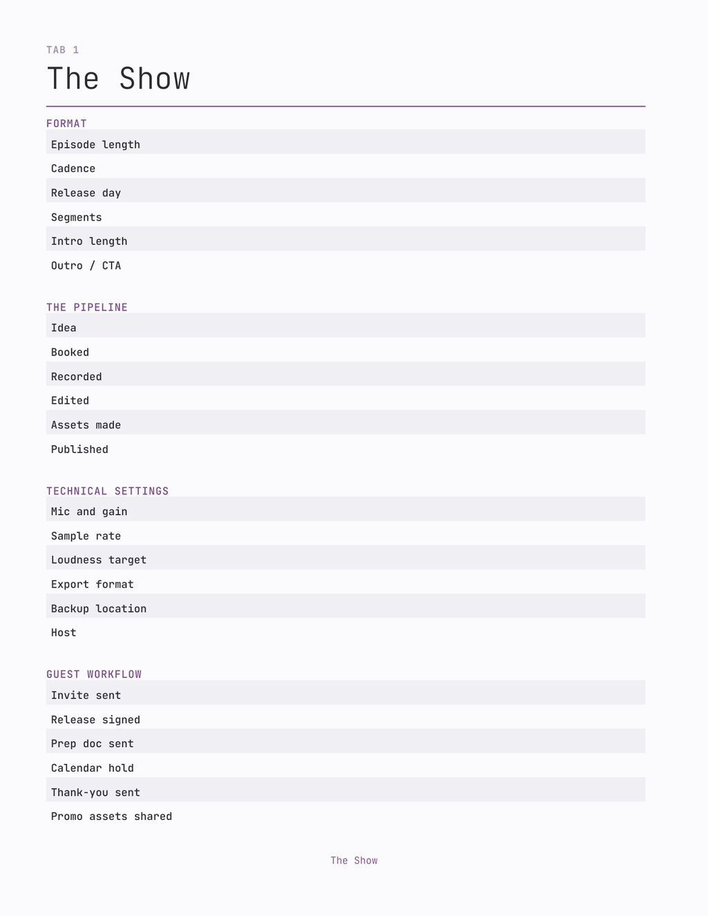 The Podcast & Content Planner 2027 — sample page 2